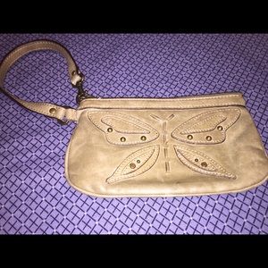 Fossil’s Green Leather Studded Butterfly Wristlet
